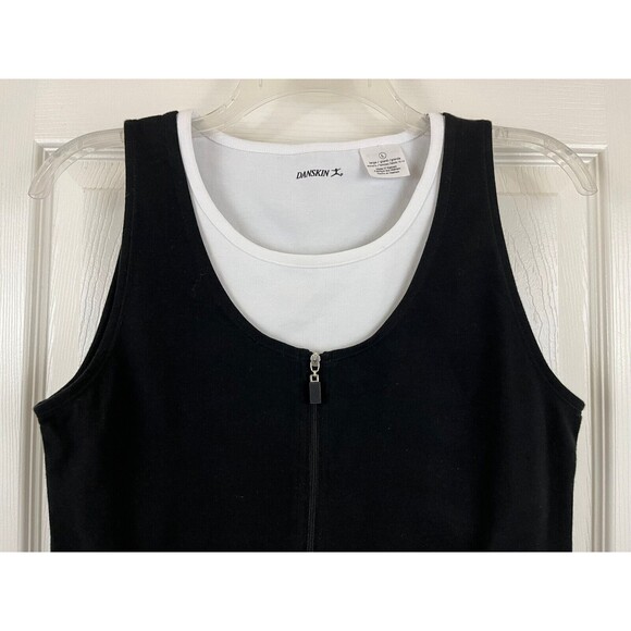 DANSKIN - Black & White Pocket Layered Sleeveless 1/2 Zip Bra Tank Top size L - Picture 2 of 7